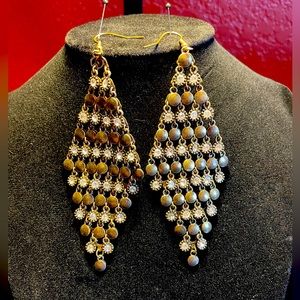 Gold and rhinestone disc earrings